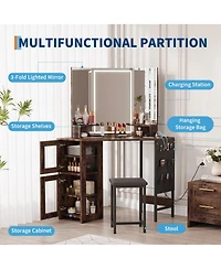 Gaomon Corner Makeup Vanity Desk with Led Lighted Mirror