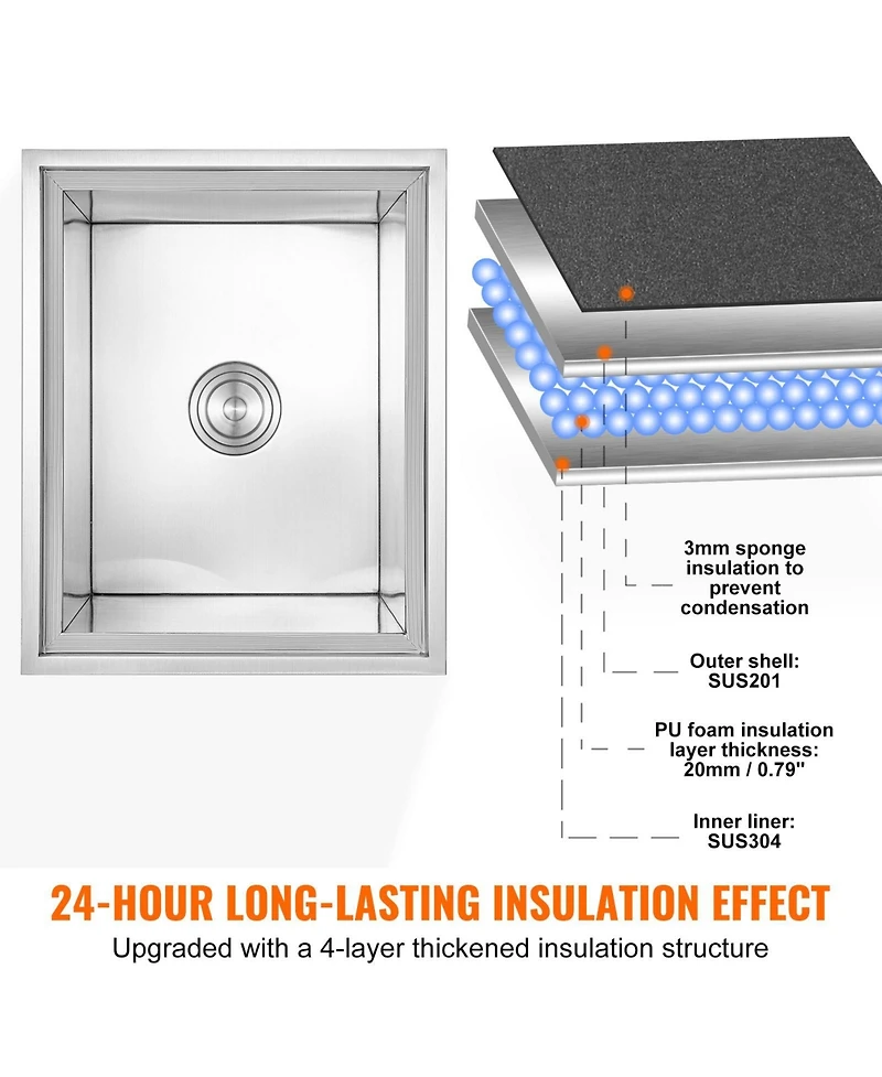 Mecale 21 x 17 x 18 Inch Drop-In Stainless Steel Ice Chest, 40 Qt with Lid