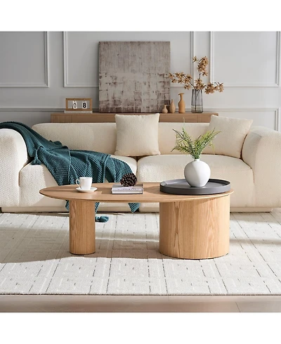 Boyel Living Modern Oval Coffee Table with Ash Veneer, Sophisticated Center Table for Living Room