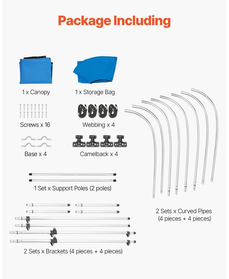 Mecale 4 Bow Boat Bimini Top 8 Ft with Aluminum Frame
