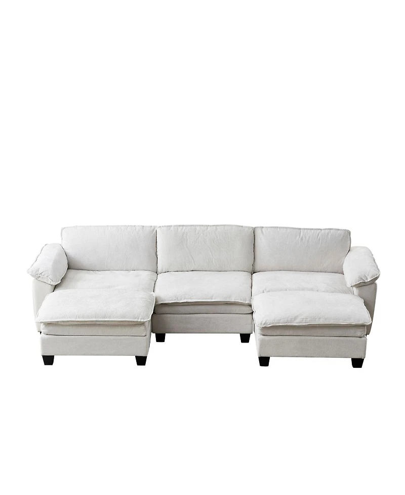 Streamdale Furniture Living Room Sofa, Luxury Chenille U-Shape Couch with Two Ottomans
