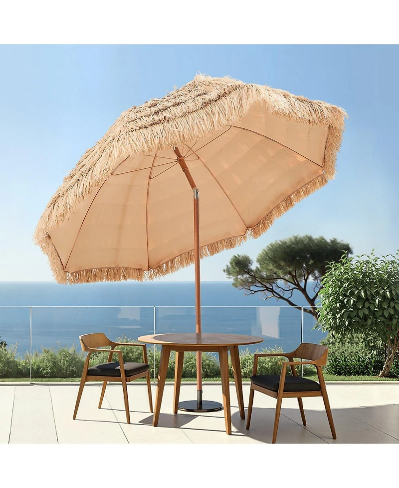 Mecale 8 Ft Thatched Tiki Patio Umbrella with Tilt and Metal Ribs