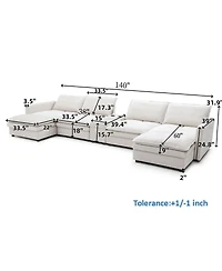 Streamdale Furniture 140" U-Shaped Modular Chenille Cloud Couch, 6-Seater Sofa w/ Ottoman