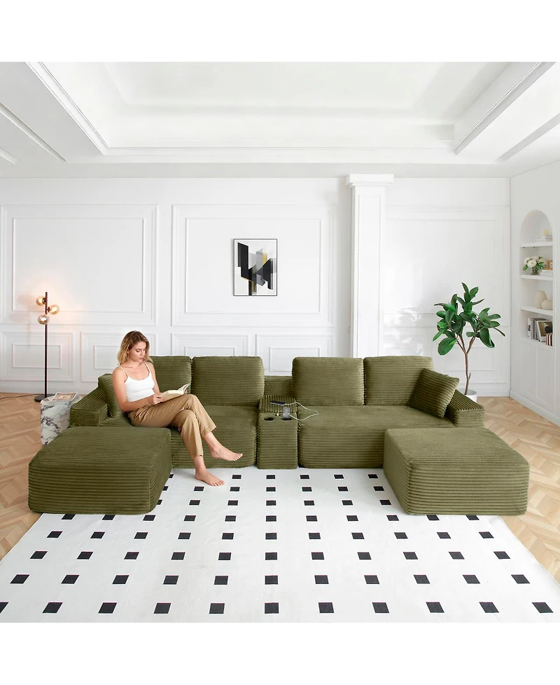 Streamdale Furniture 150" Oversized Cloud Couch with Cup Holders & Usb Ports