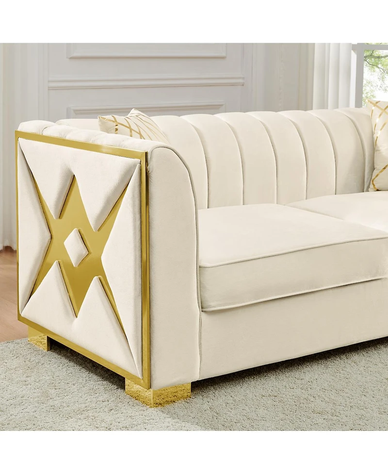 Streamdale Furniture Streamdale Luxurious Velvet Sofa with Geometric Gold Hardware & Metal Feet