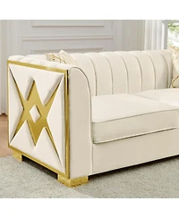 Streamdale Furniture Streamdale Luxurious Velvet Sofa with Geometric Gold Hardware & Metal Feet
