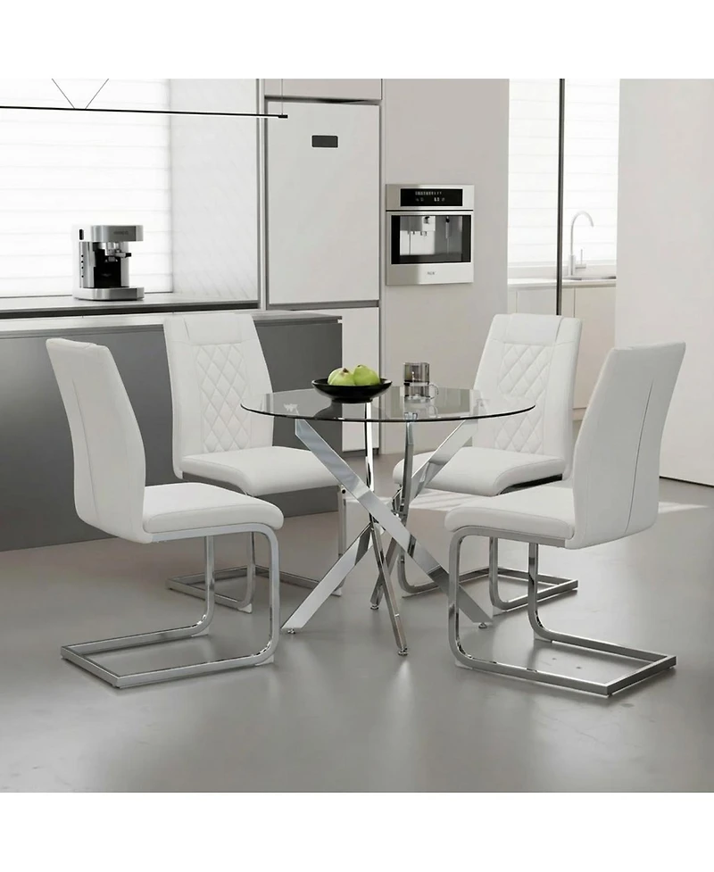 Streamdale Furniture High-Back Pu Leather Dining Chairs Set of 4, Modern Kitchen Chairs with Legs