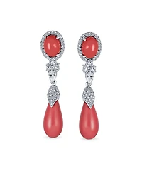 Bling Jewelry Classic Cz Accent Pink Orange Stone Teardrop Dangle Chandelier Earrings Silver Plated