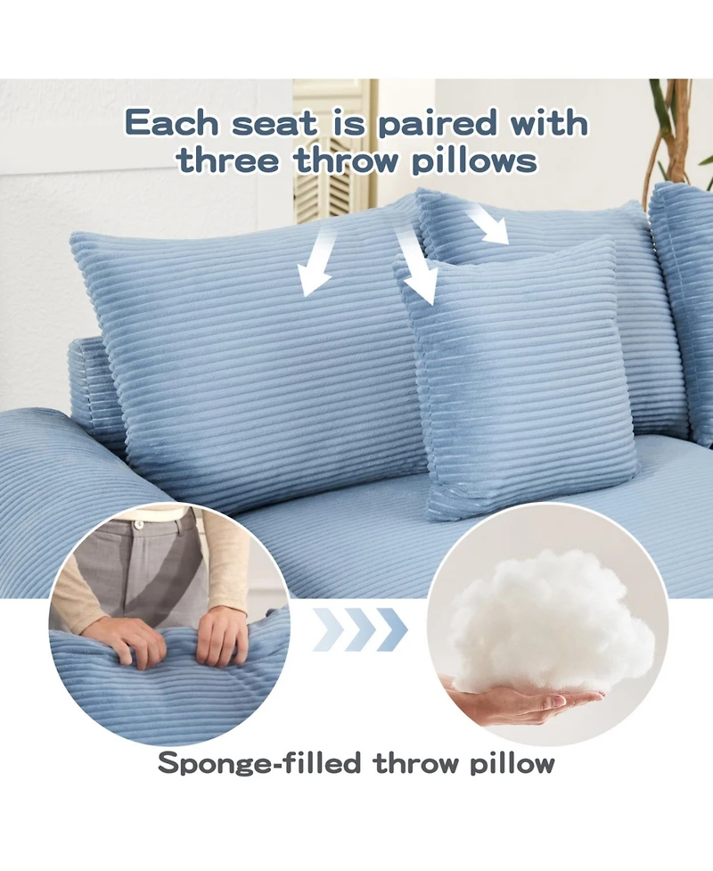 Streamdale Furniture Oversized Cloud Modular Sectional Couch, Premium Corduroy 3-Seater