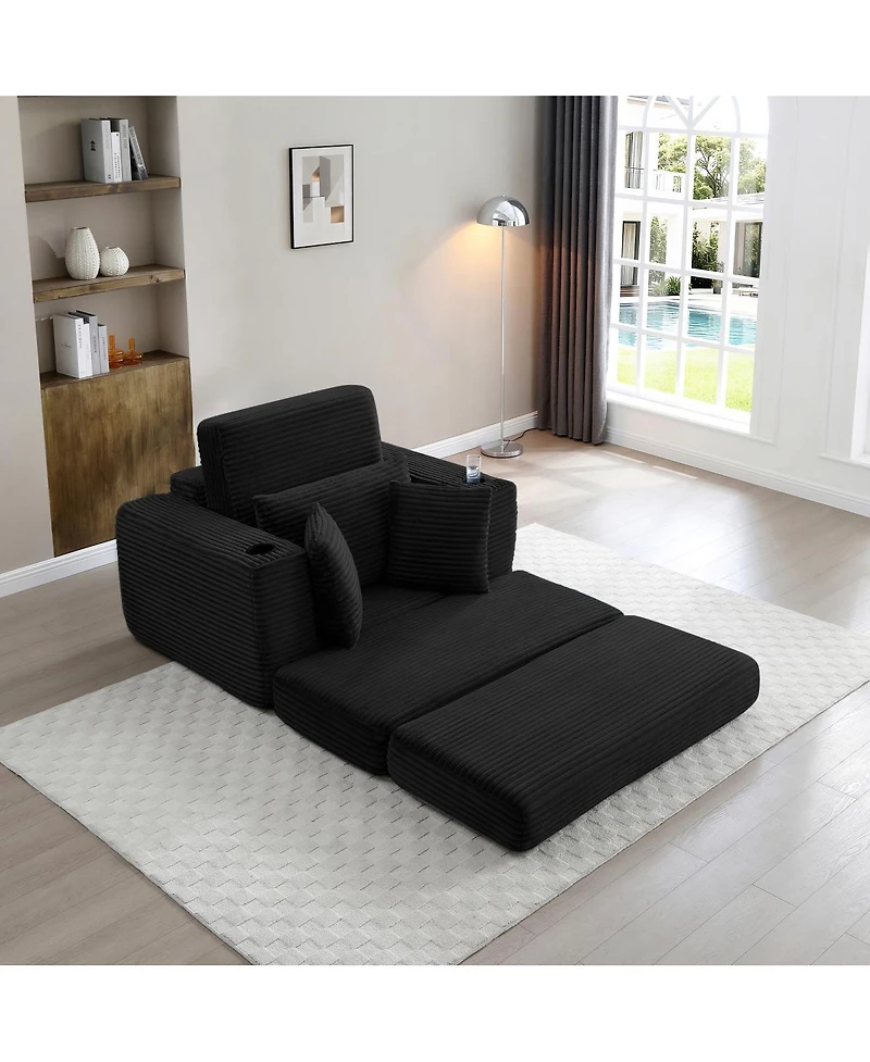 Streamdale Furniture 52.4" Boneless Chaise Lounge Indoor Oversized Cloud-Like Cozy Modular 3-in-1 Sofa Bed