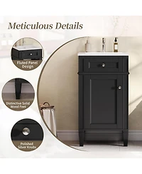 Sillysis 18" Bathroom Vanity with Ceramic Sink, Compact Mdf Storage, Soft Close Door, Modern French Style for Small