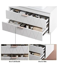 Sillysis Floating Bathroom Vanity with Ceramic Vessel Sink, 2 Soft-Close Drawers, Modern Solid Wood Wall Mounted Cabinet