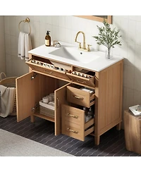 Sillysis 36" Modern Natural Bathroom Vanity with Ceramic Sink, Soft-Close Drawers, Double Door Cabinet, Ample Storage for Bathroom