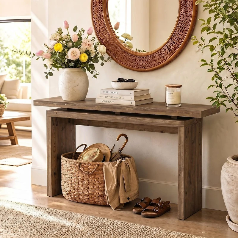 Tribesigns Farmhouse Console Table for Living Room, Rustic Entryway Table with Curved Legs