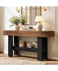 Tribesigns 2-Tier Solid Wood Black Console Table for Entryway, Long Narrow Sofa Table Behind Couch