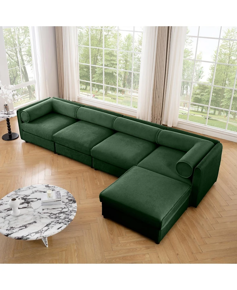 Streamdale Furniture Streamdale Modular Green 4-Seat L-Shaped Sectional Sofa with Storage