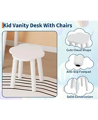 gaomon Kids Wooden Vanity Table and Chair Set with Touch Control Lighted Mirror and Drawers