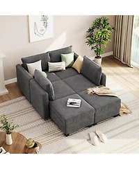 gaomon Modular Sectional Sofa with Large Storage Four Seat Couch with Two Ottomans U Shaped Sofa Chenille Upholstery Wooden Frame Living Room