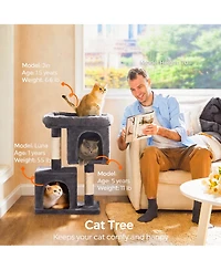 Aronkl 33.1-inch Cat Tree Tower with Large Perch 2 Caves Scratching Posts Sturdy Stable