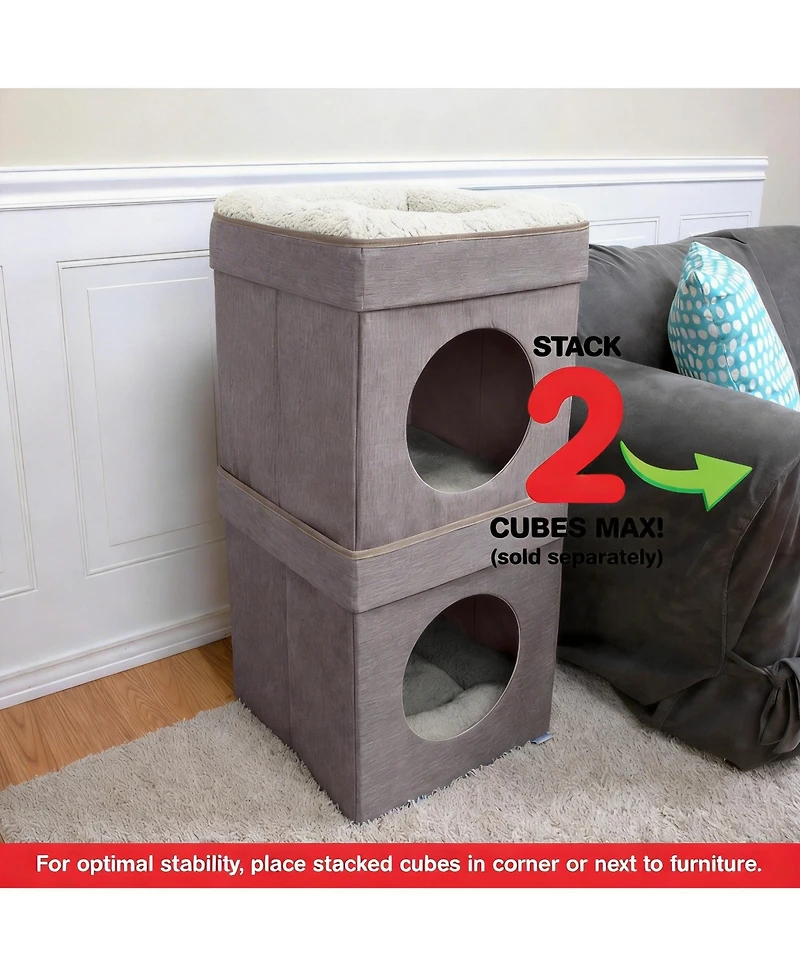 Aronkl 2 in 1 Cat Cube Bed Lounging Platform Foldable Portable with Washable Cushions