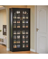 Tribesigns 68.94" Tall Shoe Cabinet with Doors and Led Lights, 8-Tier Wooden Rack Organizer Adjustable Shelves