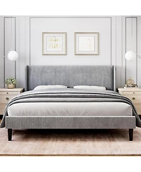 gaomon Upholstered Bed Frame With Wingback Velvet Upholstery Wooden Slats Box Spring Optional