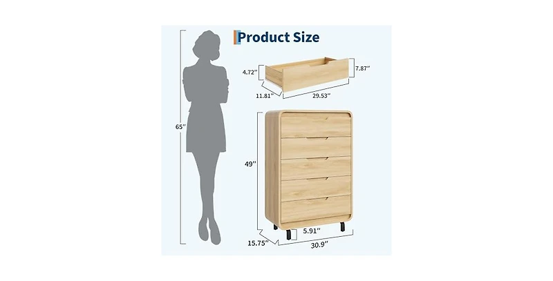gaomon 5 Drawers Dresser for Bedroom & Nursery, Modern Dresser with Safe Rounded Corners & Hidden Handles