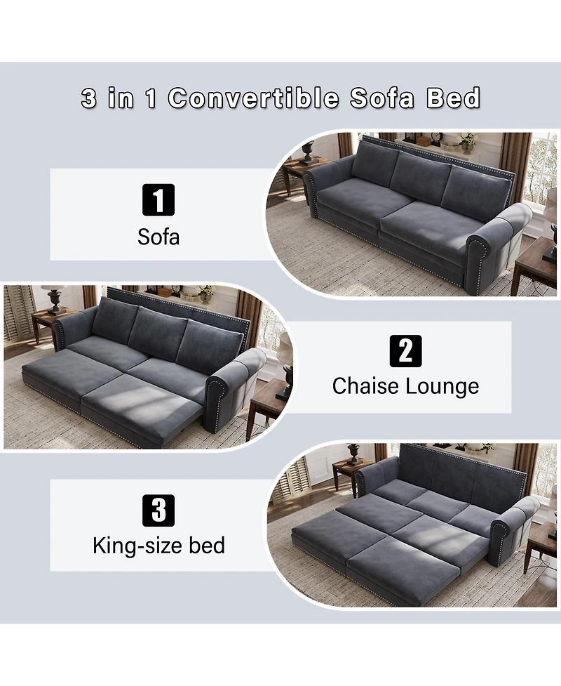Streamdale Furniture Chesterfield King Pull Out Sleeper Sofa Bed, Velvet