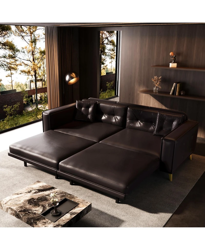 Streamdale Furniture 92.1" King Size Pull Out Sofa Bed, 3-in-1 Faux Leather Convertible Sleeper Sofa