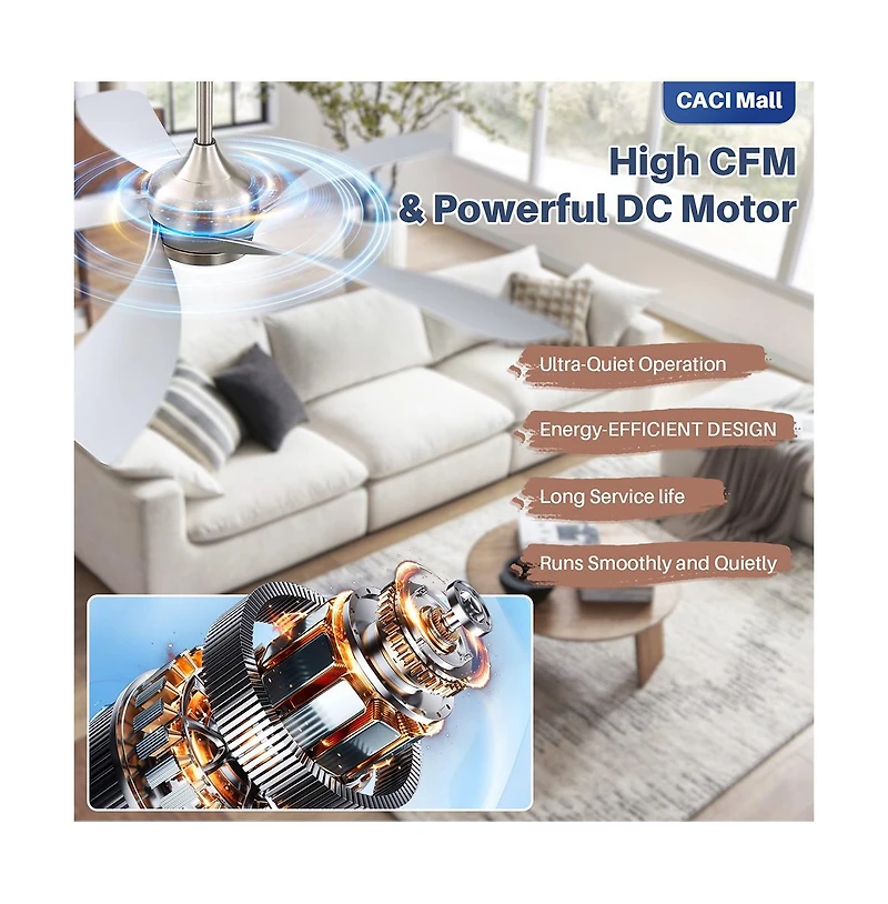 52-inch Modern Sand Nickel 5-Blade Ceiling Fan with Remote Control and Led Light