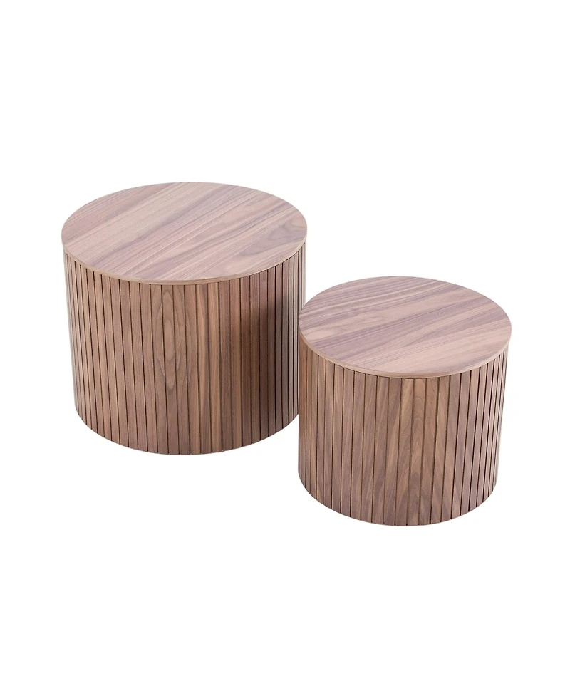 Boyel Living 2-Piece Mdf Nested Table Set, Handcrafted Round Coffee Tables in Walnut for Living Room & Lounge