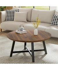 gaomon 36" Large Round Industrial Coffee Table with Thickened Legs and Adjustable Feet