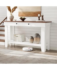 gaomon 54" Farmhouse Rectangular Wooden Console Table with Drawers and Open Shelf