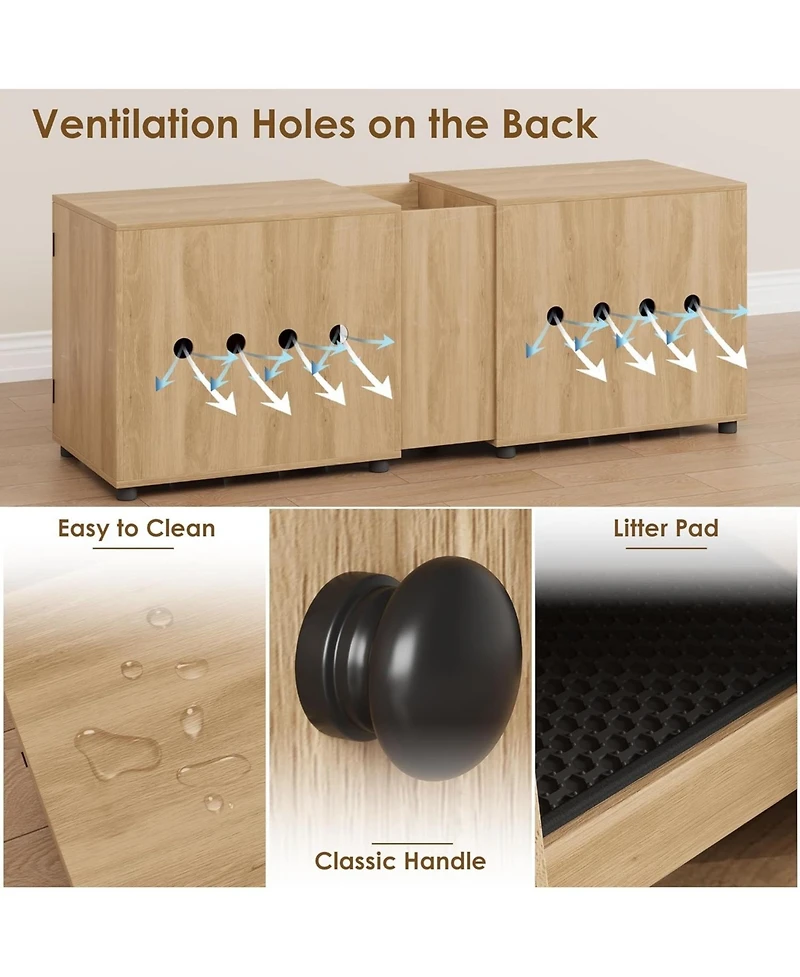 gaomon Cat Litter Box Enclosure 55.1" Double Litter Box Furniture Large Cat Box Enclosure Kitty Litter Box for 2 Cats Hidden Cat Litter Cabinet