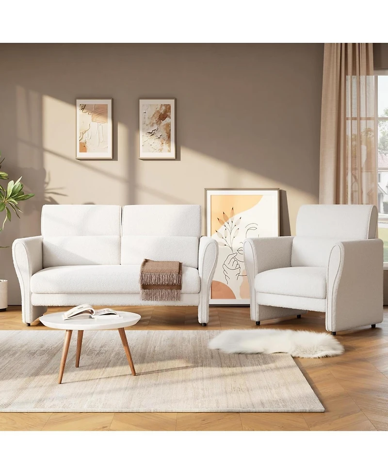 gaomon Modern Accent Chair for Bedroom Upholstered Reading Armchair Sherpa Boucle Mid Century Lounge Single Sofa