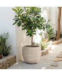 LuxenHome Textured MgO Planter, 15" Tall x 17.7" Diameter Pot for Indoor/Outdoor Decor