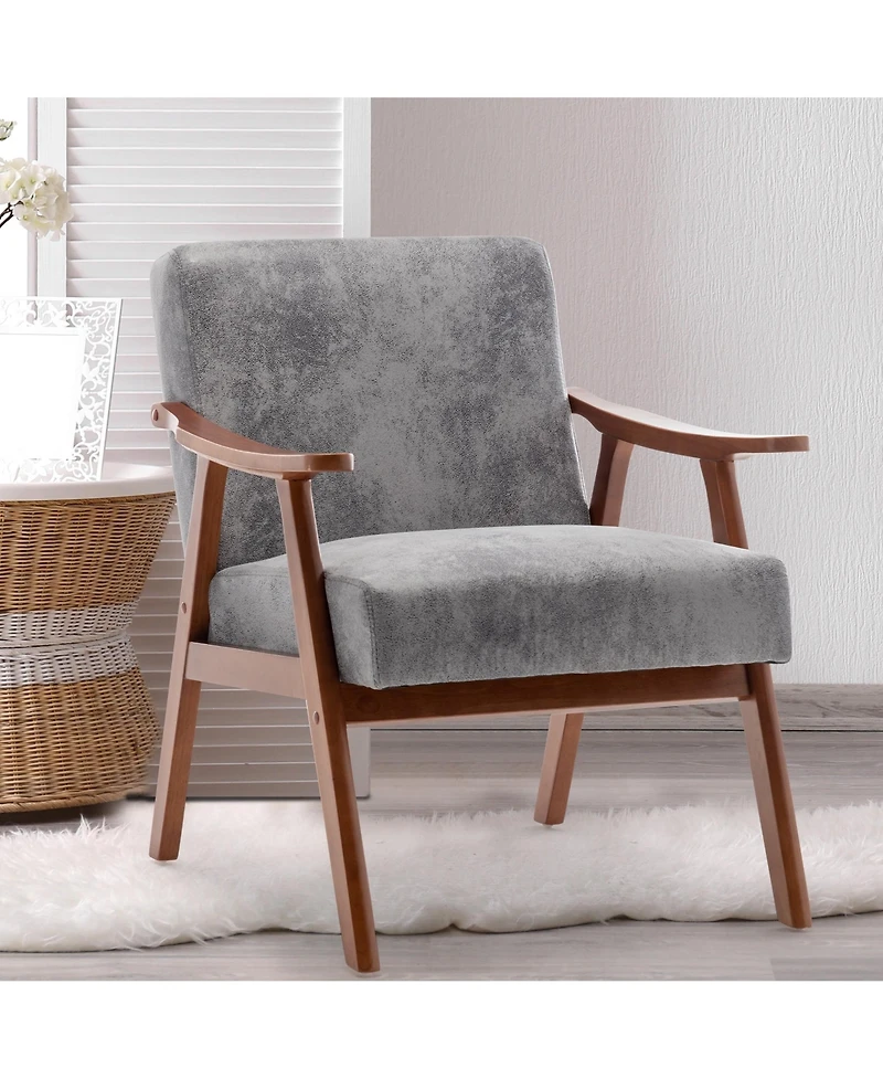 Clihome Modern Accent Chair, Living Room Chair with Solid Wood Frame, Lounge Wingback Chair
