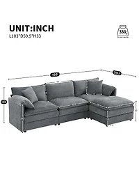 Streamdale Furniture 103" Chenille Modular Sectional Sofa with Deep Seat & Movable Ottoman