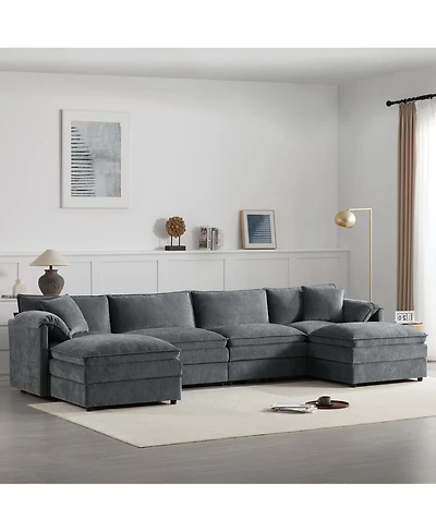 Streamdale Furniture 136" Chenille Modular Sectional Sofa with Deep Seat & Movable Ottoman