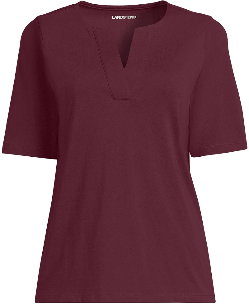 Lands' End Women's Supima Jersey Half Sleeve Splitneck Shirt