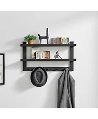 Danya B Two-Tier Ledge Shelf Wall Organizer with Five Hanging Hooks