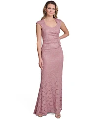 Jessica Howard Women's Extended Cap-Sleeve Sweetheart Neck Side Tuck Gown
