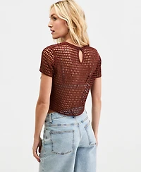 Bar Iii Women's Floral Crochet T-Shirt, Macy's Exclusive