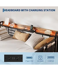 gaomon Daybed with Trundle Bed, Twin Bed Frame Storage Headboard & Charging Station and Led Light, Heavy Duty Metal Day Pop Up