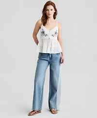 And Now This Women's Cotton Floral-Trim Tiered Top, Macy's Exclusive