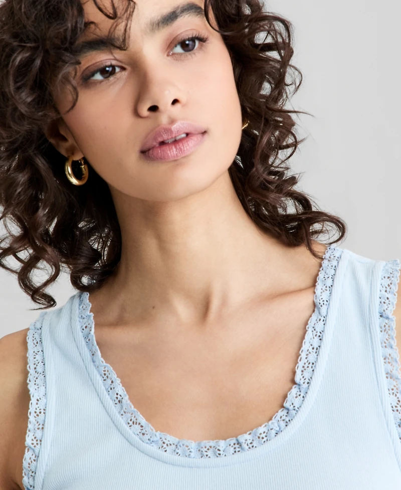 And Now This Women's Crocheted-Trim Ribbed Tank Top, Macy's Exclusive