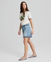 And Now This Women's High Rise Embroidered Denim Shorts, Macy's Exclusive