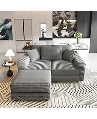 Streamdale Furniture 82.7" Corduroy Movable Ottoman 3 Seat Sofa