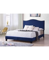 Kings Brand Furniture Transitional Upholstered Bed Velvet with Nailhead Trim Espresso Wood Legs