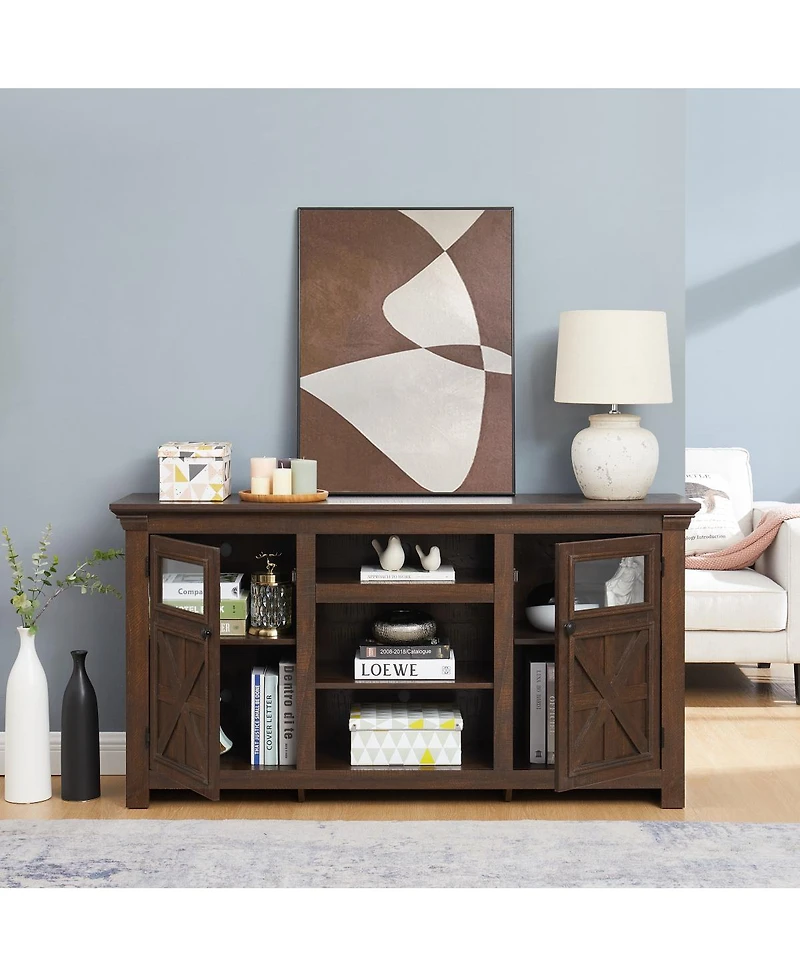 Streamdale Furniture Farmhouse Barn Door Tv Stand Media Console Espresso 60.23"W